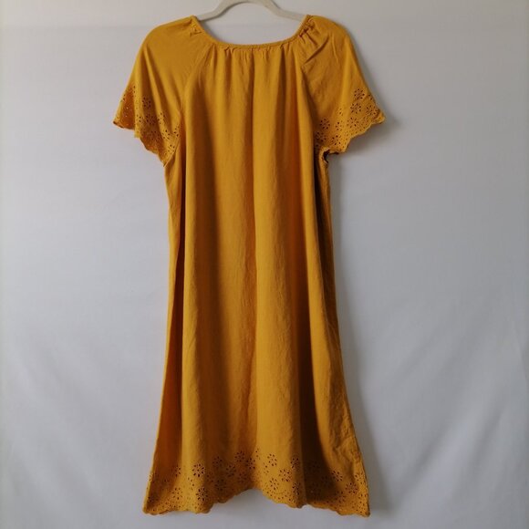 Old Navy Women's Yellow Linen-Blend Cutwork-Embellished Shift Dress Size Large - Picture 4 of 6